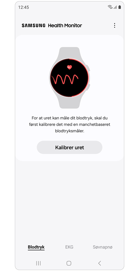 Kalibreringsskærm på Galaxy-telefonens Health Monitor-app.