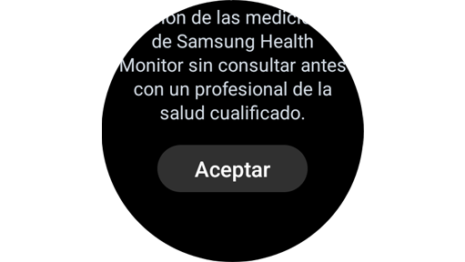 Botón de Acepter en la pantalla de instrucciones de medición.