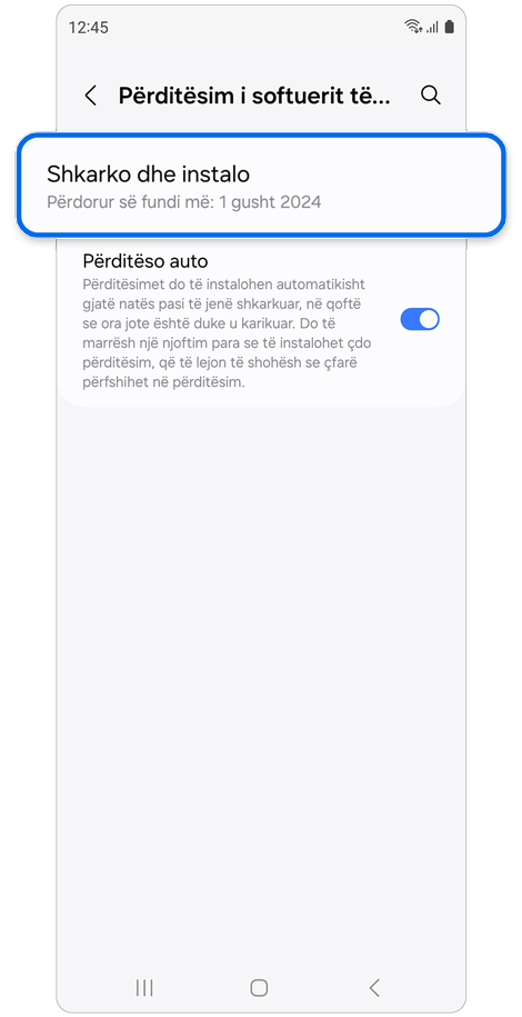 Ekrani Përditësim i softuerit të orës.
