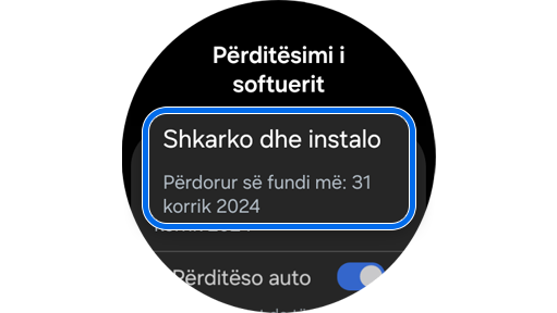 Ekrani Përditësimi i softuerit të Galaxy Watch.