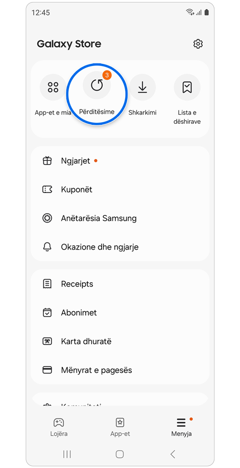 Aplikacioni Galaxy Store në një telefon Galaxy.