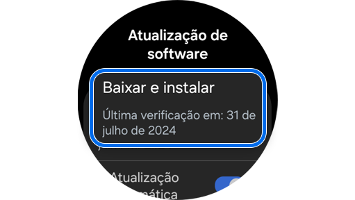 Tela de atualização de software do Galaxy Watch.