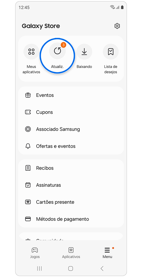 O aplicativo Galaxy Store em um telefone Galaxy.
