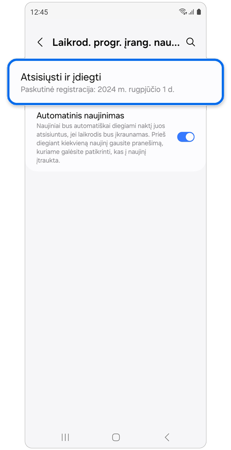 Ekranas „Laikrod. progr. įrang. naujin.“.