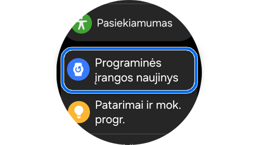 „Galaxy Watch“ nustatymų ekranas.