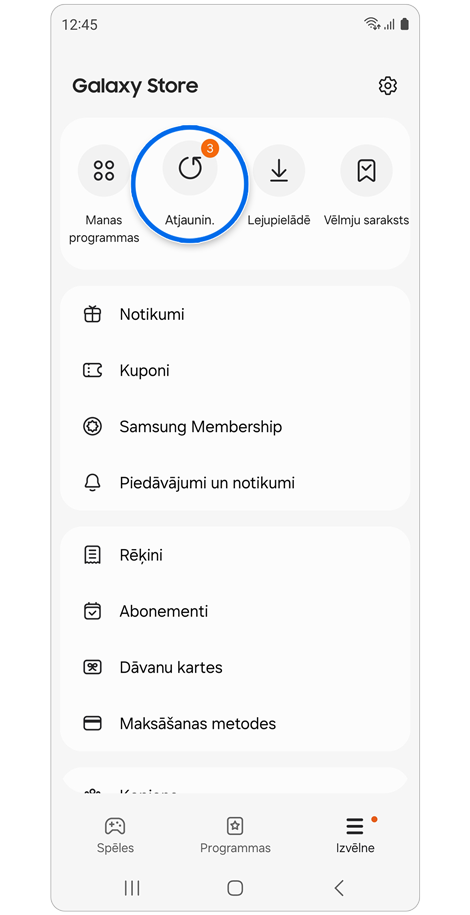 Lietotne Galaxy veikals Galaxy tālrunī.