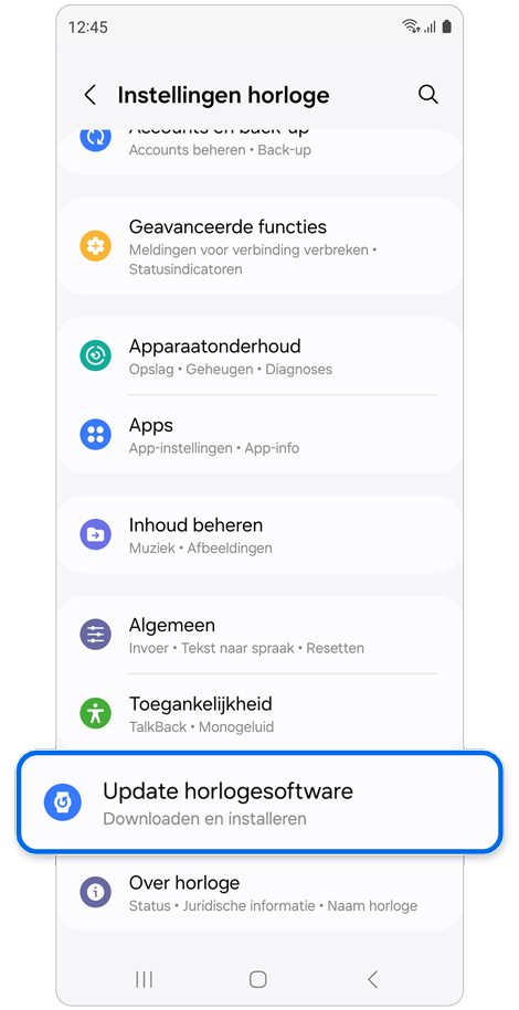 Het scherm 'Instellingen horloge'.