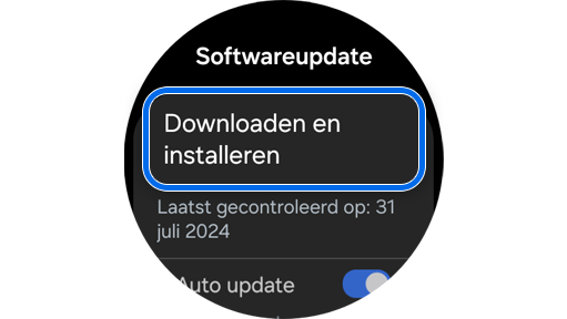 Het scherm Softwareupdate op een Galaxy Watch.
