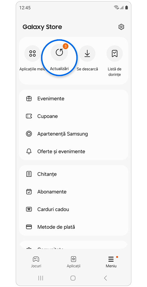 Aplicația Galaxy Store pe un telefon Galaxy.