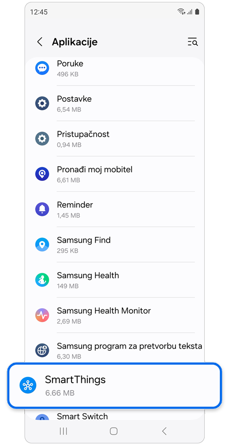 Popis aplikacija na Galaxy Watch.