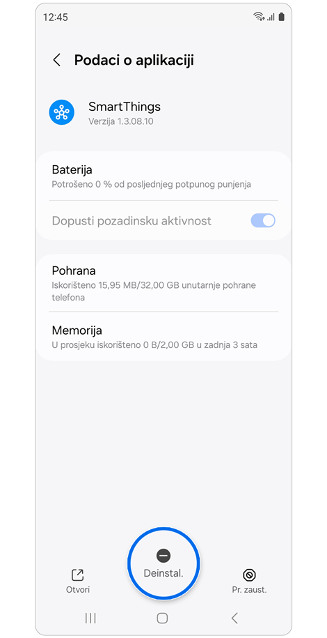 Aplikacija odabrana za deinstalaciju.