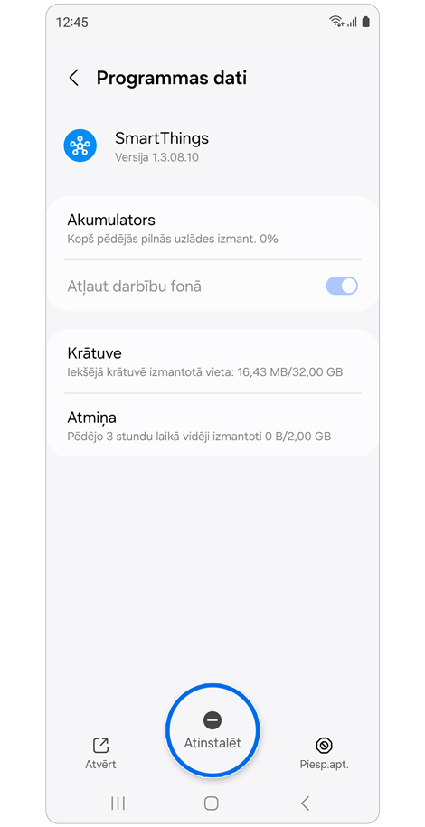 Atinstalēšanai atlasīta programma.