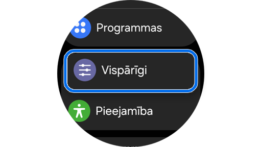 Cilne “Vispārīgi” sadaļā “Iestatījumi”.