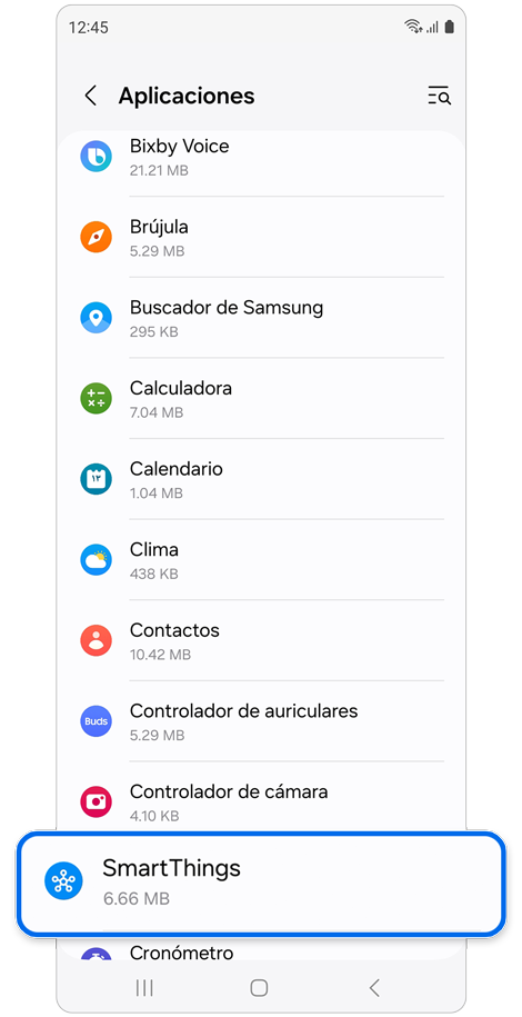 Lista de aplicaciones en un Galaxy Watch.