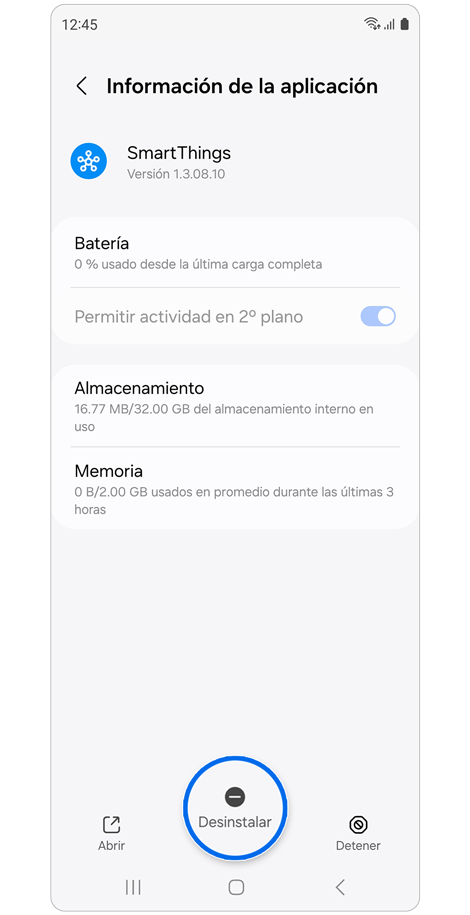 Aplicación seleccionada para desinstalar.
