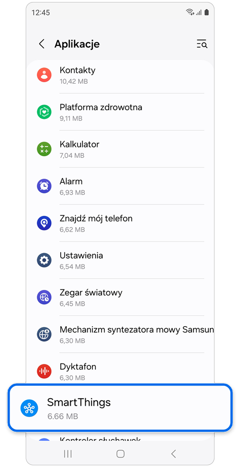 Lista aplikacji na zegarku Galaxy Watch.