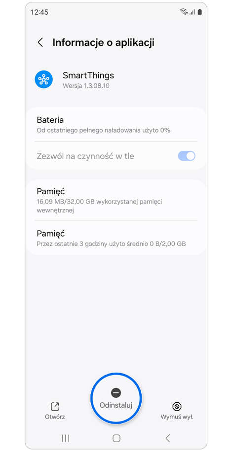 Aplikacja wybrana do odinstalowania.