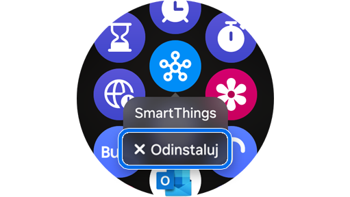 Opcja odinstalowania aplikacji z zegarka Galaxy Watch.