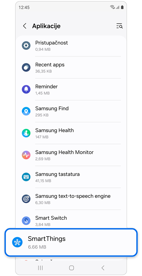 Lista aplikacija na Galaxy Watch.