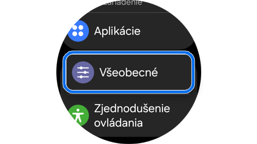 Karta “Všeobecné” na obrazovke “Nastavenia.”