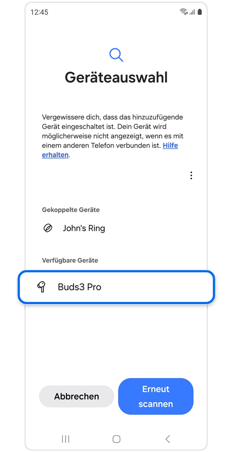 Liste der gefundenen Geräte
