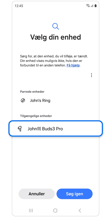 Liste over søgte enheder.