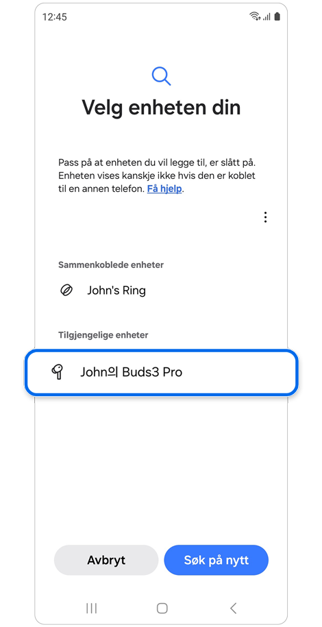 Liste over søkeresultater over enheter.