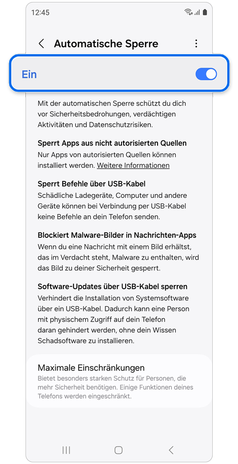 Einstellungsbildschirm für die automatische Sperre.