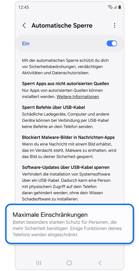 Einstellungen der Automatischen Sperre