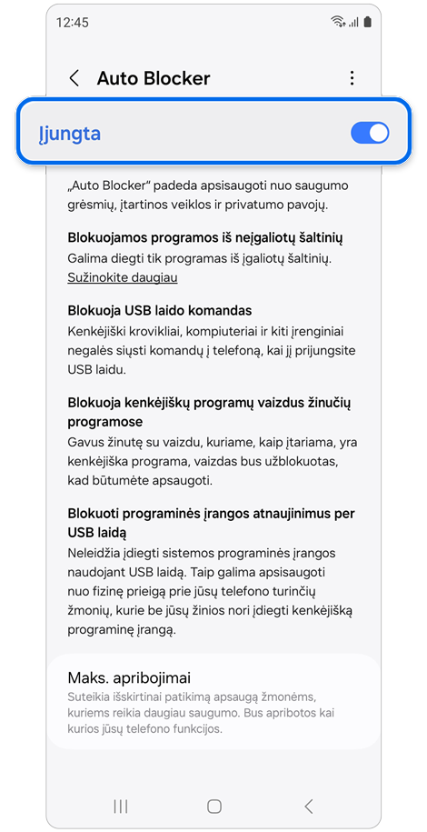 „Auto Blocker“ nustatymų langas.