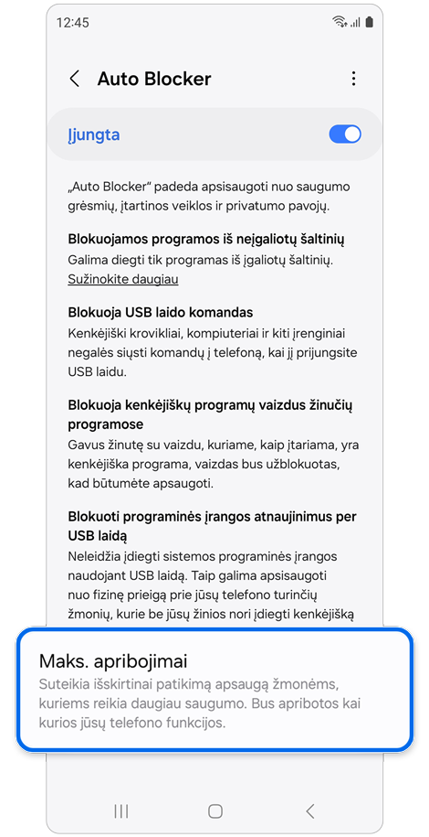 „Auto Blocker“ konfigūravimo puslapis