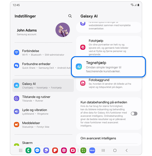 Startskærmen Indstillinger.