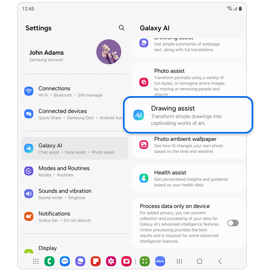 Settings home screen.