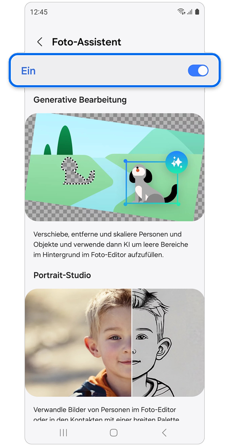 Schalter zum Aktivieren des Foto-Assistenten