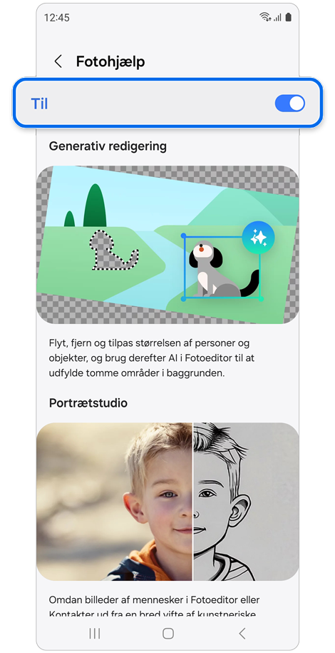 KOntakt til aktivering af Fotohjælp-funktionen