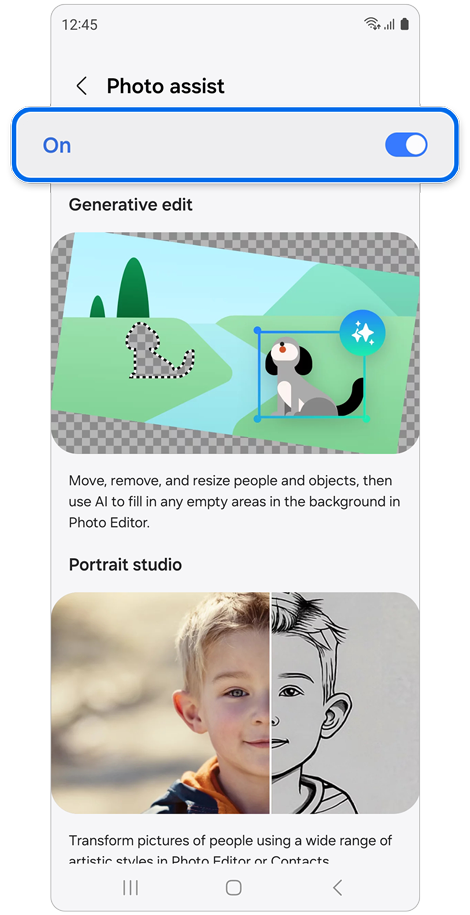 Switch to enable the Photo assist feature