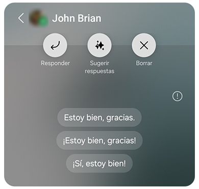 Mensaje y respuestas sugeridas.