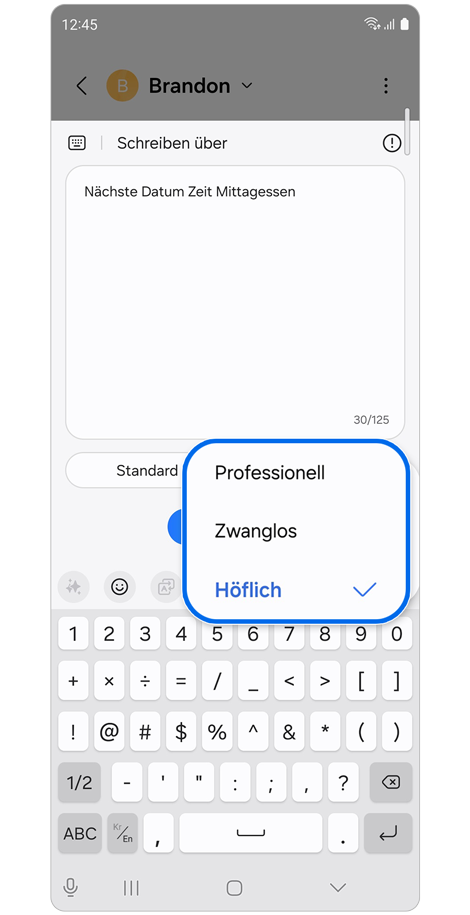 Ton-Optionen der Funktion „Verfasser“