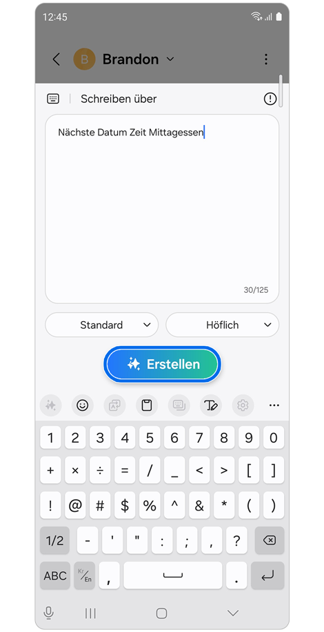 Textfeld der Funktion „Verfasser“ mit hervorgehobener Schaltfläche „Erstellen“