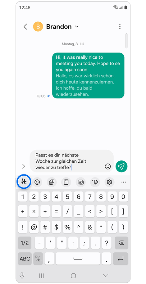 Ausgewähltes Chat-Assistent-Symbol in einer Messaging-App.