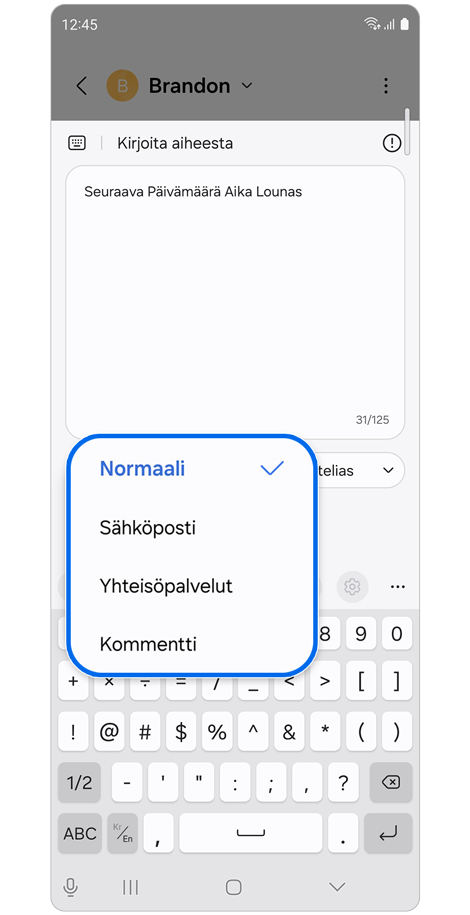 Luontitoiminnon muotoiluvaihtoehdot