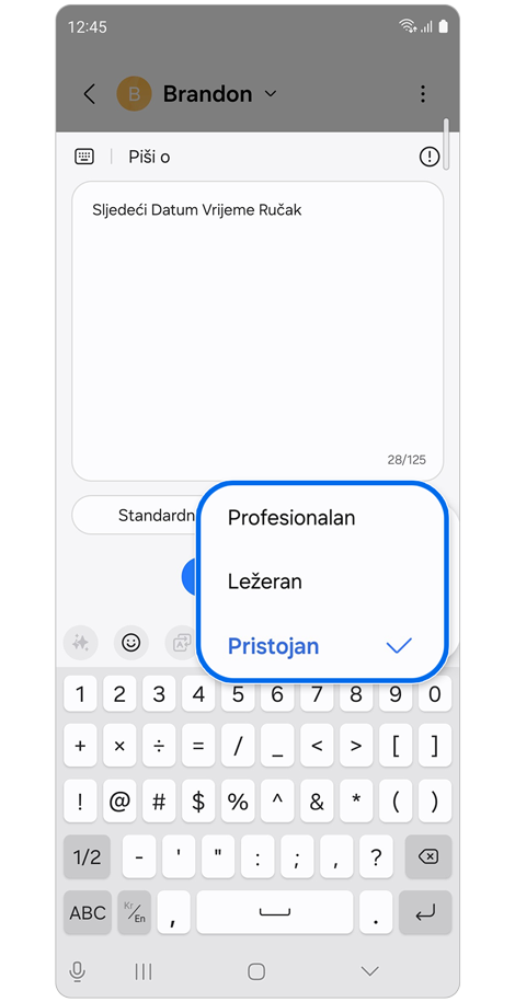 Opcije tona za Sastavljač teksta