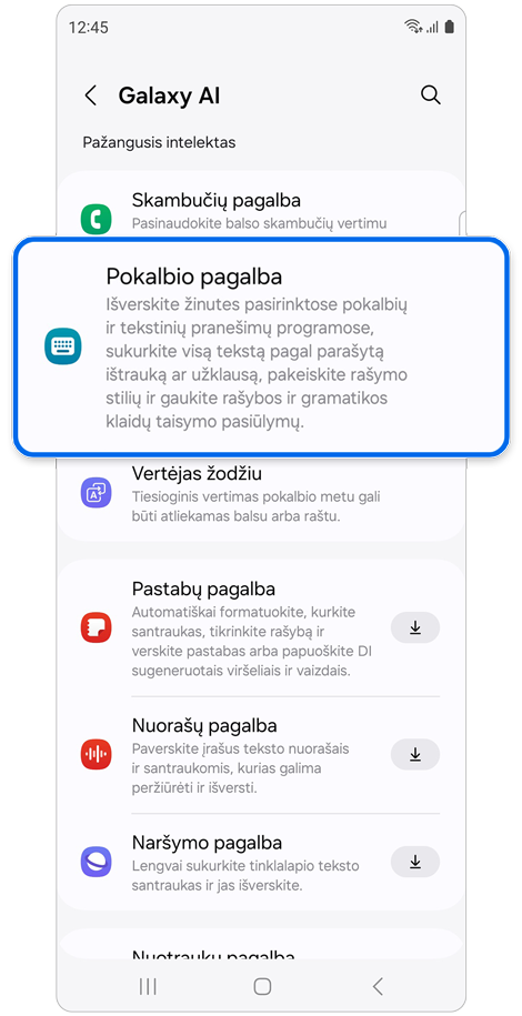 „Galaxy AI“ nustatymai