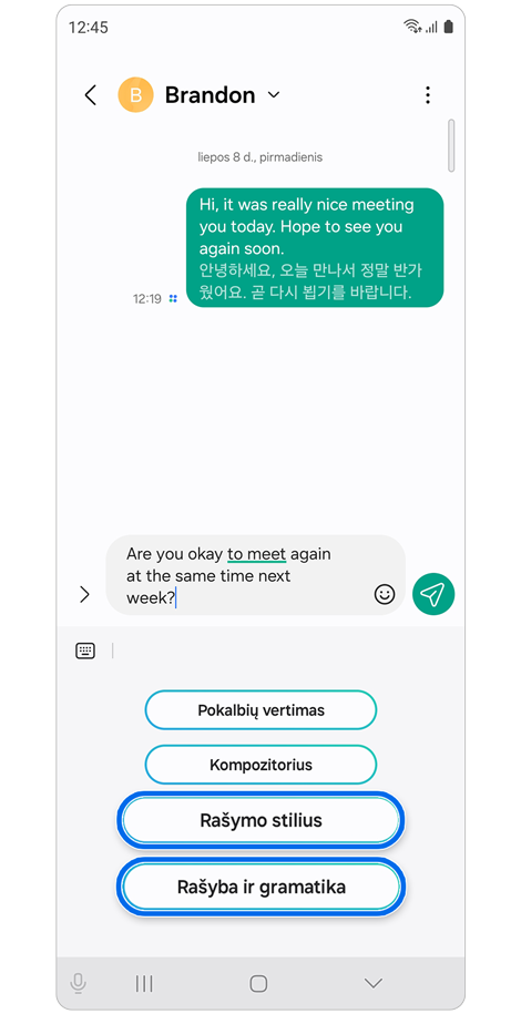 „Pokalbio pagalbos“ parinktys