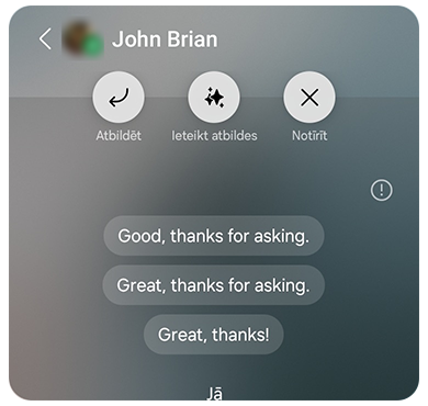 Ziņojums un ieteicamās atbildes.