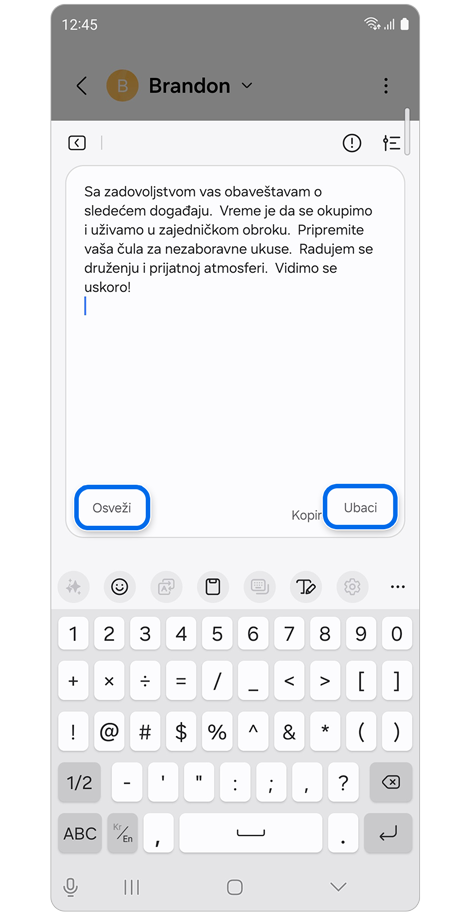 Generisana tekstualna poruka