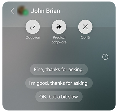 Poruka i predloženi odgovori.