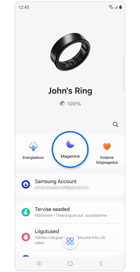 Galaxy Ringi juhtpaneel