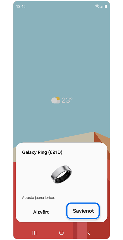 Galaxy Ring savienojuma izveides uznirstošais logs