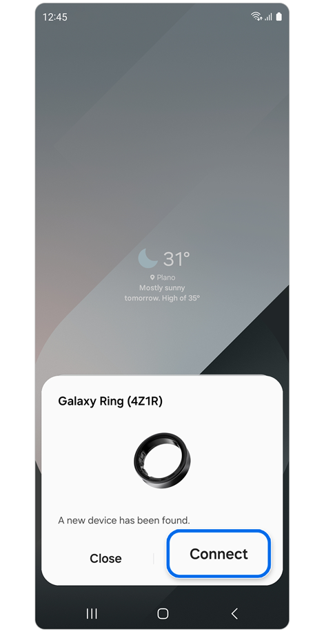Galaxy Ring connection pop-up